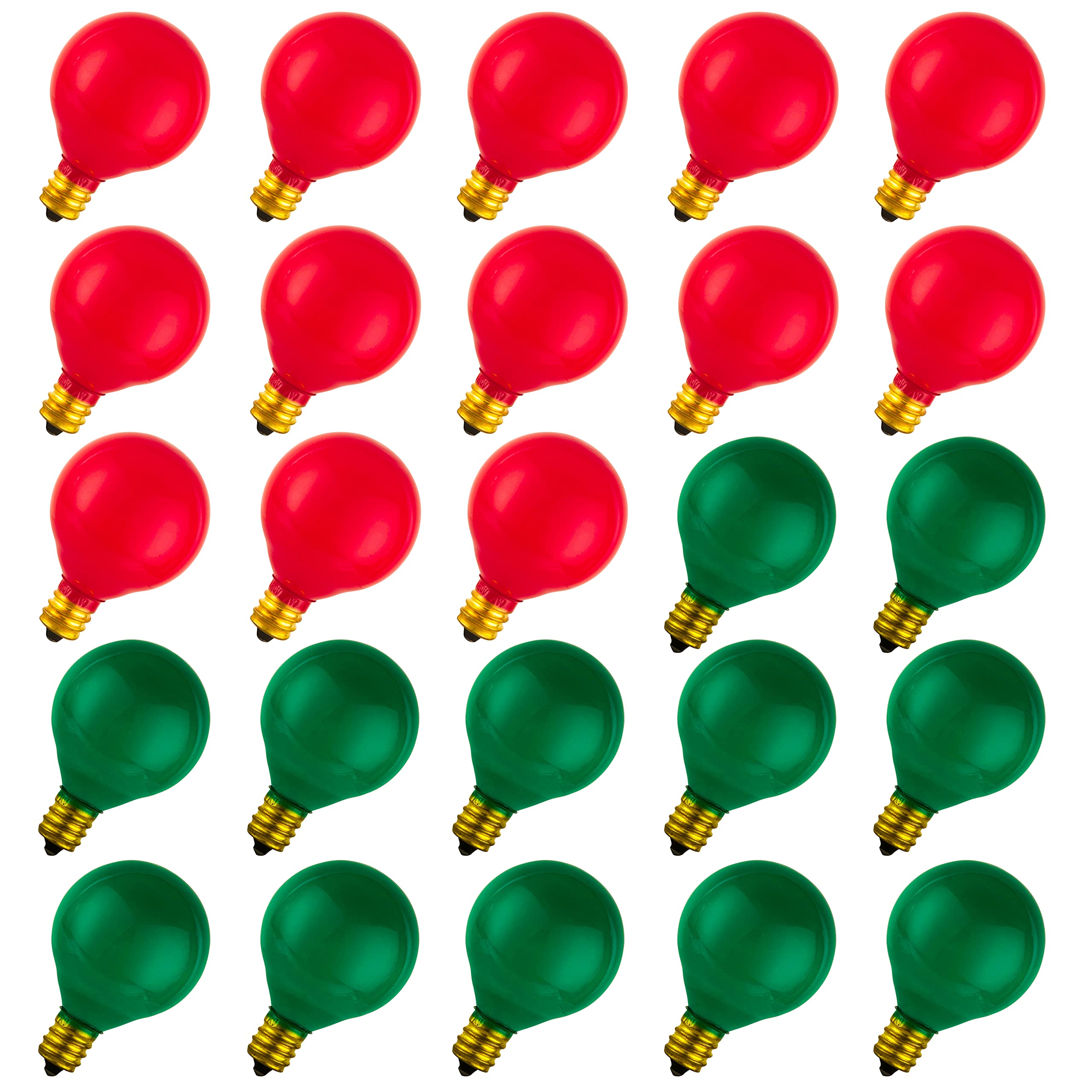 Photo 1 of 25 Pack G40 Red Light Bulb Green Light Bulb Ceramic Incandescent 5 Watt E12 Base G40 Light Bulbs Replacement for String Lights Colored Bulb Candelabra Based Red Bulb Green Bulb Christmas Bulb