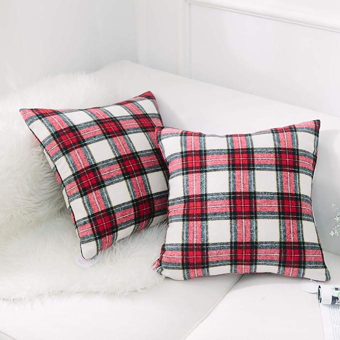 NordECO HOME Plaid Throw Pillow Cover Pillowcases Red Cushion Covers