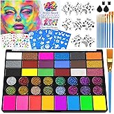 Professional Face Painting Kit β 42 Color Water Activated Facepaint Makeup Kit, Non-Toxic face Paint with Stencils, Gems, Brushesβ for Halloween, Parties, Carnival, Festivals & Creative Events