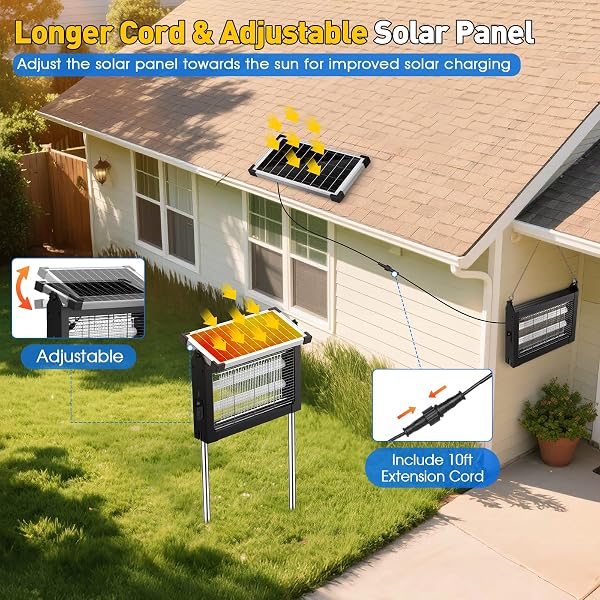 SOLAR BUG ZAPPER OUTDOOR, 4500V SOLAR MOSQUITO ZAPPER OUTDOOR WATERPROOF, 1/2 ACRE COVERAGE RECHARGEABLE ELECTRIC FLY ZAPPER, CORDLESS PORTABLE MOSQUITO TRAPS FOR BACKYARD, PATIO, CAMPING, INDOOR