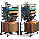 DAOUTIME 8 Tier Rolling File Cart with Hanging File Folder Organizer, Mobile File Organizer with 2 Sides Access Bookcase, Beside/Under Desk Cart with Wheels for Office Home School