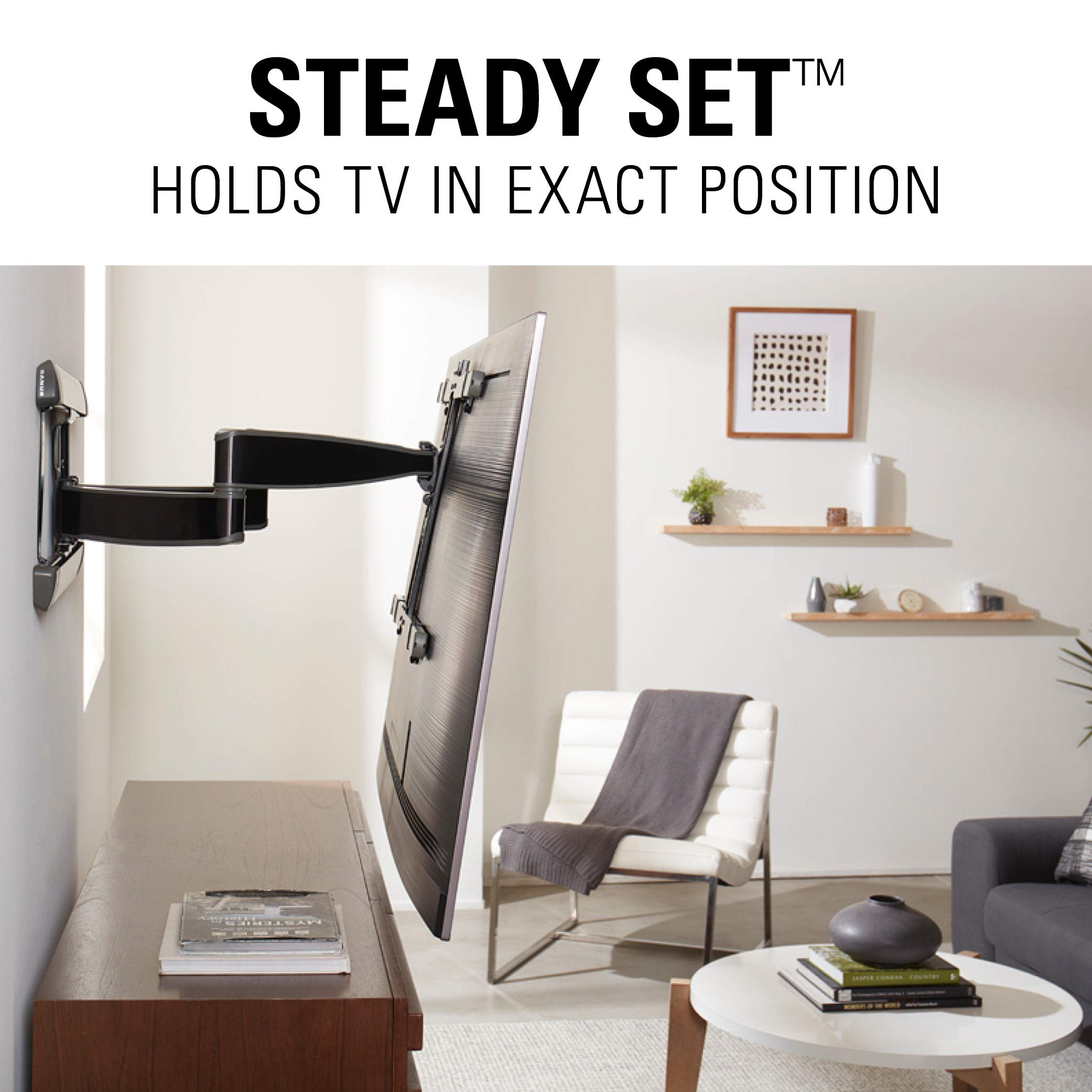 SANUS Full Motion TV Wall Mount for 42” to 90” TVs up to 125lbs – Extend, Swivel, Tilting TV Mount - Easy 3 Step DIY Install w/ Included Hardware - Black Finish