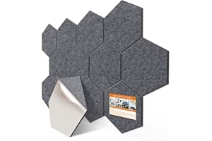 DEKIRU 12 Pack Self adhesive Hexagon Acoustic Panels Sound Proof Foam Panels, 14 X 13 X 0.7 Inches Soundproof Wall Panels For Office Ceiling &Door (Sesame)