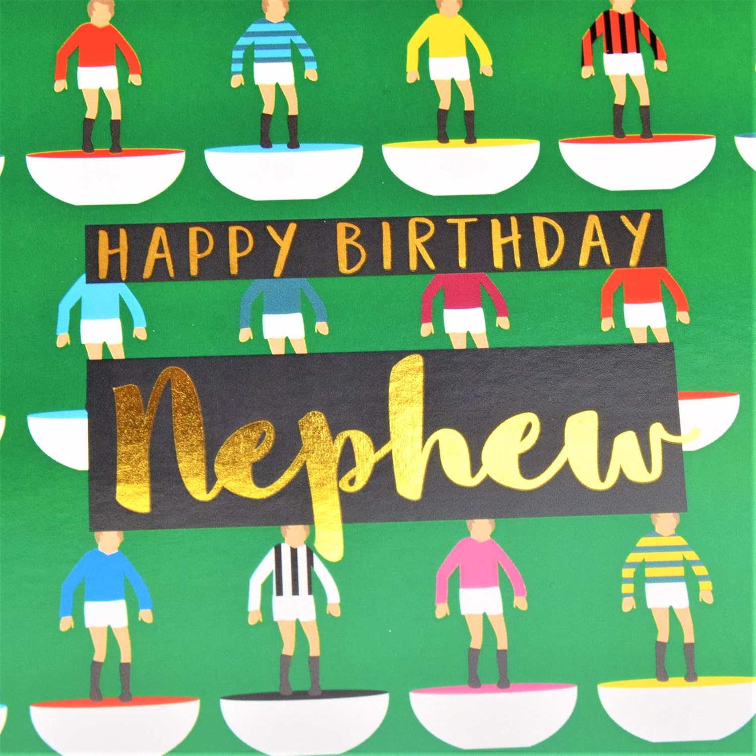 Claire Giles Greeting Cards, Happy Birthday Nephew Card, Footballers Design Birthday Greeting Card, Text Foiled in Shiny Gold - Image 4