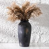 Uiddo Ceramic Rustic Farmhouse Vase, 11.4 Inch Large Black Flower Vase for Pampas Grass, Decorative Vintage Vases for Home Decor, Entryway, Living Room, Dining Table, Office, Wedding
