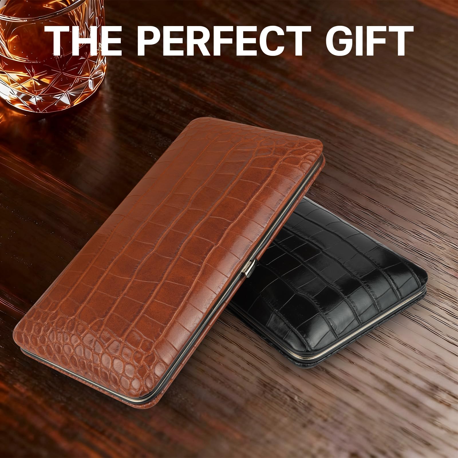 Travel Case Leather Surface Cedar Wood Lining, Durable Protect Box for Men Brown