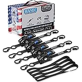 HandT USA Based Retractable Ratchet Straps (4PK) 1in x 6ft - 1,500lb Break Strength, Heavy Duty Automatic Ratchet Straps Self Retractable Tie Down, Push Button Retracting Truck Trailer Cargo | Black