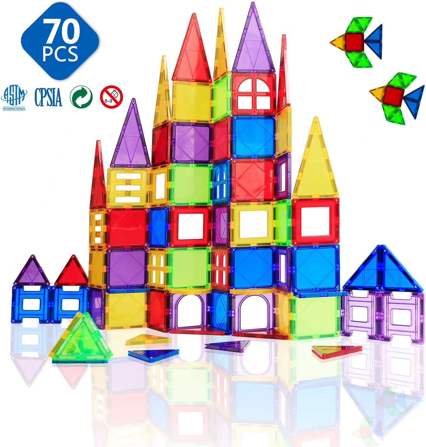 Magnetic Blocks - Magnetic Toys for Toddlers Kids Magnetic Building Blocks Preschool Magnet Set Magnetic Stem Toys 70 Pieces: Toys & Games