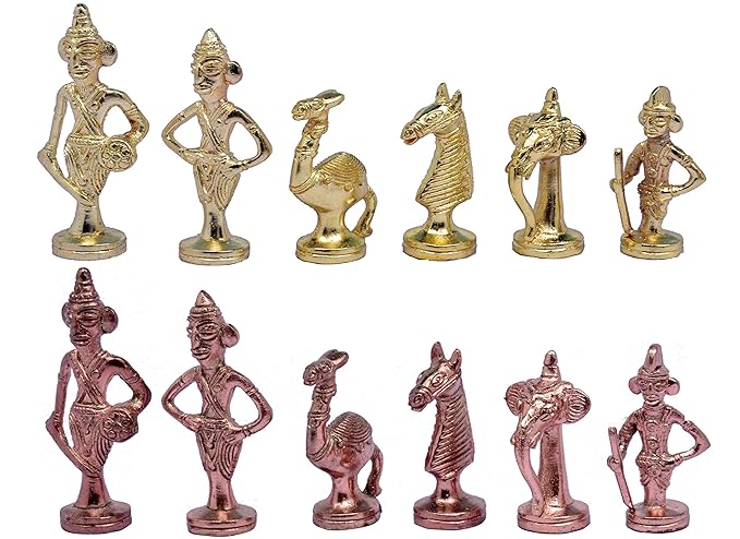 Metal Brass TRIVAL Chess Figures, Antique Showpiece Decorative Gift Item (Gold & Copper)