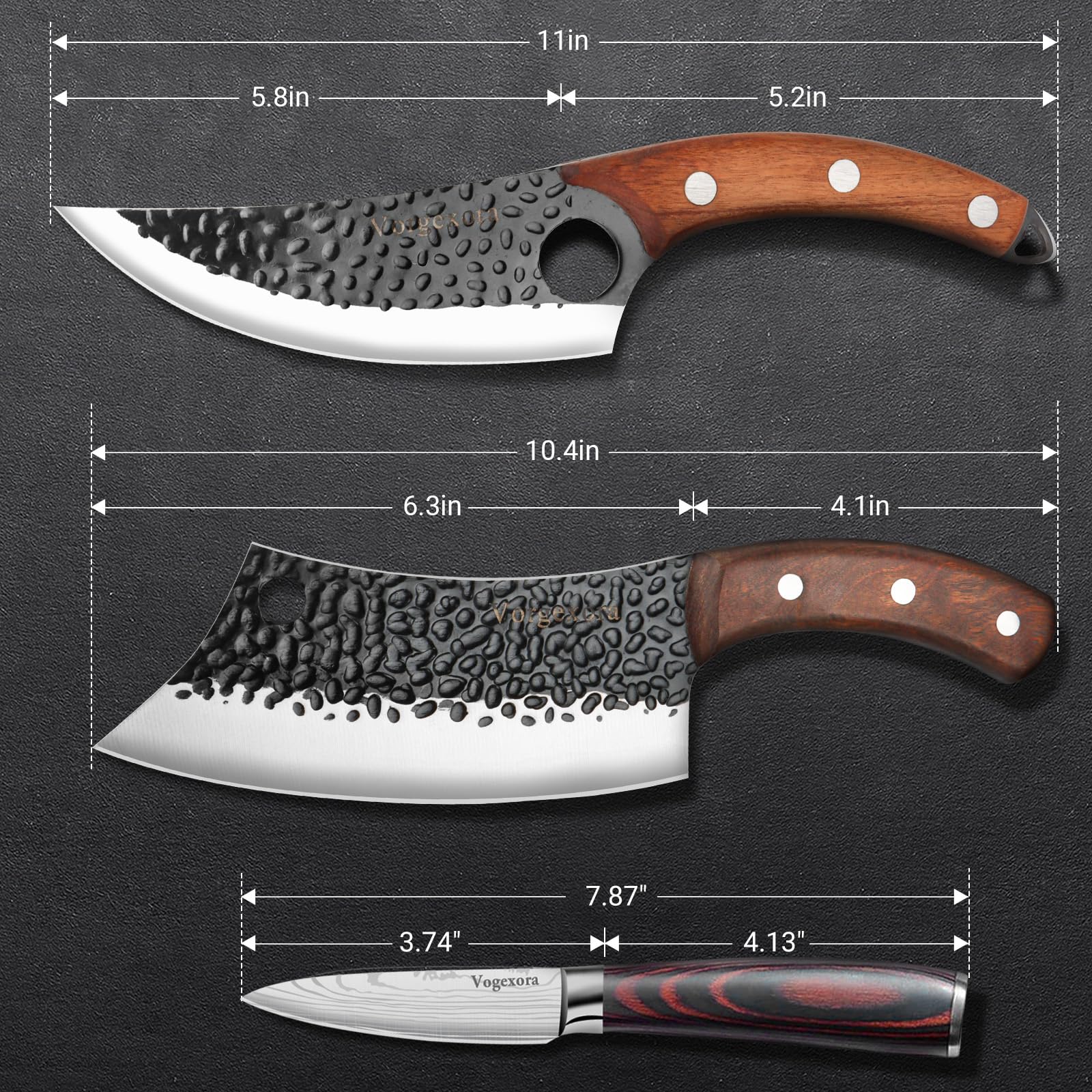 3-Piece Butcher Chef Knife and Viking Meat Cleaver High Carbon Steel Paring Knives with Sheath for Cooking, Chopping, Outdoor Camping BBQ Gift Ideas for Men