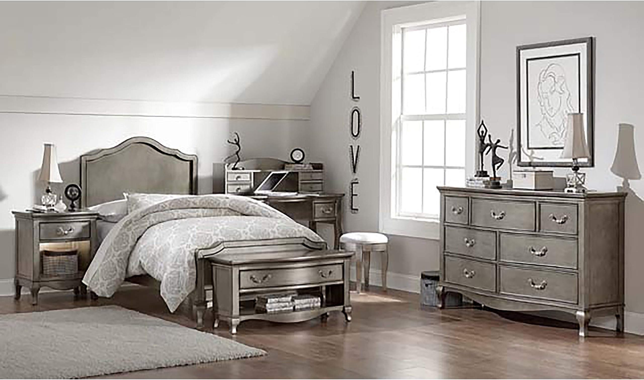 Hillsdale Furniture Kensington Charlotte Panel Bed, Twin, Antique Silver