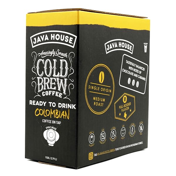 JAVA HOUSE COLD BREW COFFEE ON TAP, (128 FLUID OUNCE BOX) NOT A CONCENTRATE, NO SUGAR, READY TO DRINK LIQUID (COLOMBIAN ROAST)