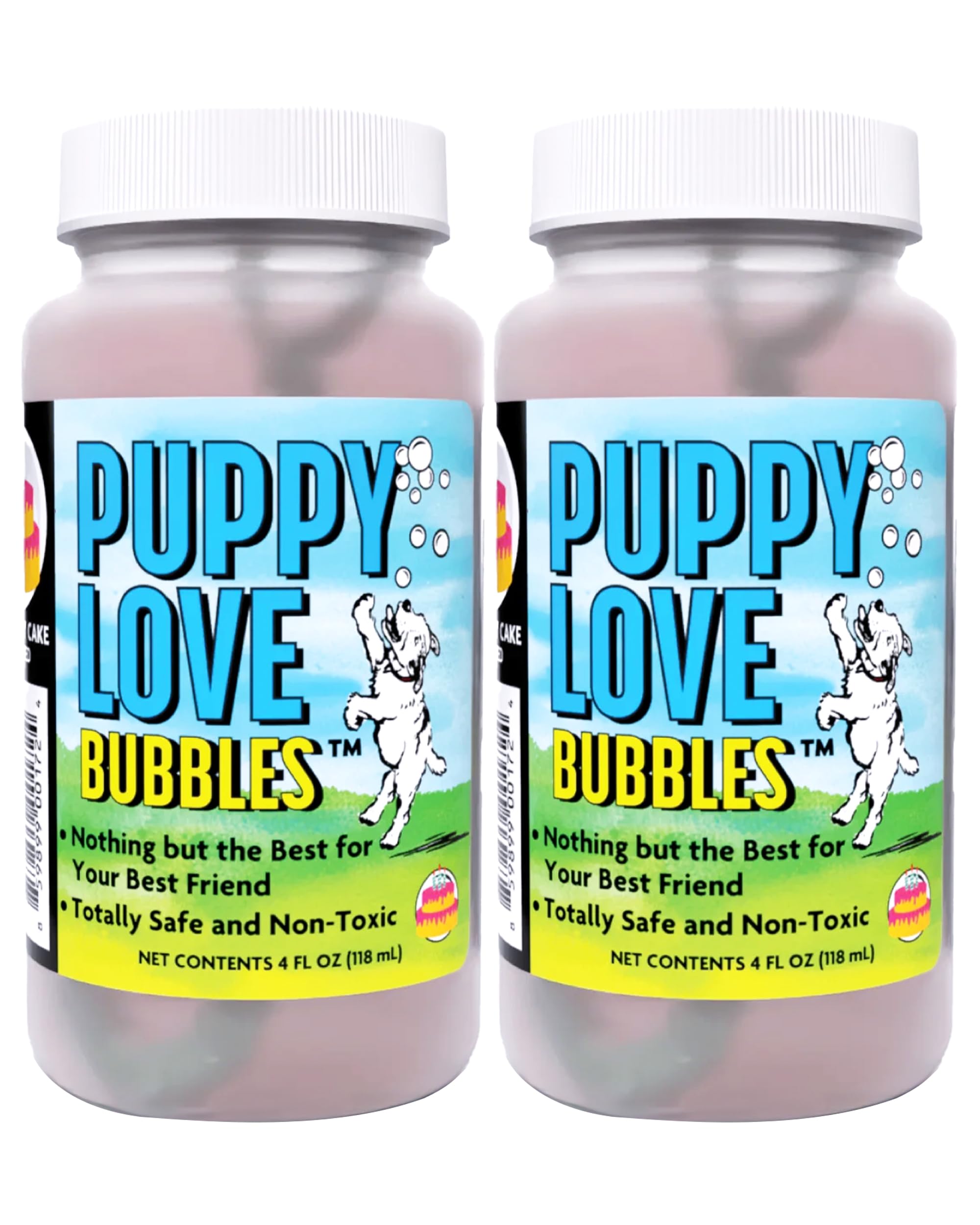 Atomic Bubbles: Puppy Love Bubbles: Birthday Cake Scented 2 Pack - 4oz Bottles, Dog Interactive Toy, Pet Safe, Non-Toxic, Indoor/Outdoor, Long Lasting