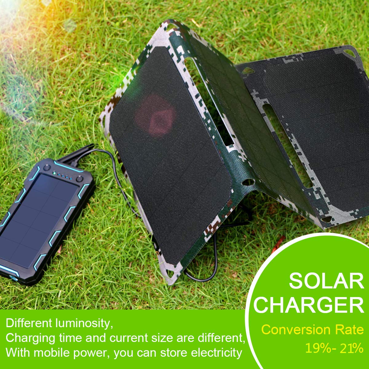 21Watts 5 Volts Solar Panel with Dual USB Ports,Waterproof & Foldable Solar Charger for iPhone,iPad,Android,Power Bank and Other Devices