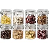 ODBCYWM 10oz Glass Food Storage Jars with Airtight Lids, Set of 8 – Clear Preserving Seal Wire Clip Fastening Canisters for Kitchen Canning, Flour, Cereal, Pasta, Sugar, Beans, Pickling Jars (10oz×8)