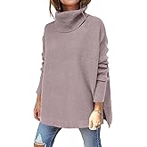 ANRABESS Women's Oversized Turtleneck Batwing Sleeve Spilt Casual Loose Knit Tunic Pullover Sweater Tops 2025 Fall Outfits