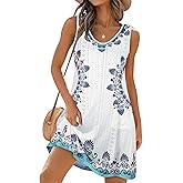 Swimsuit Coverup Summer Dresses for Women Eyelet Casual Loose Sleeveless Sundress with Pockets