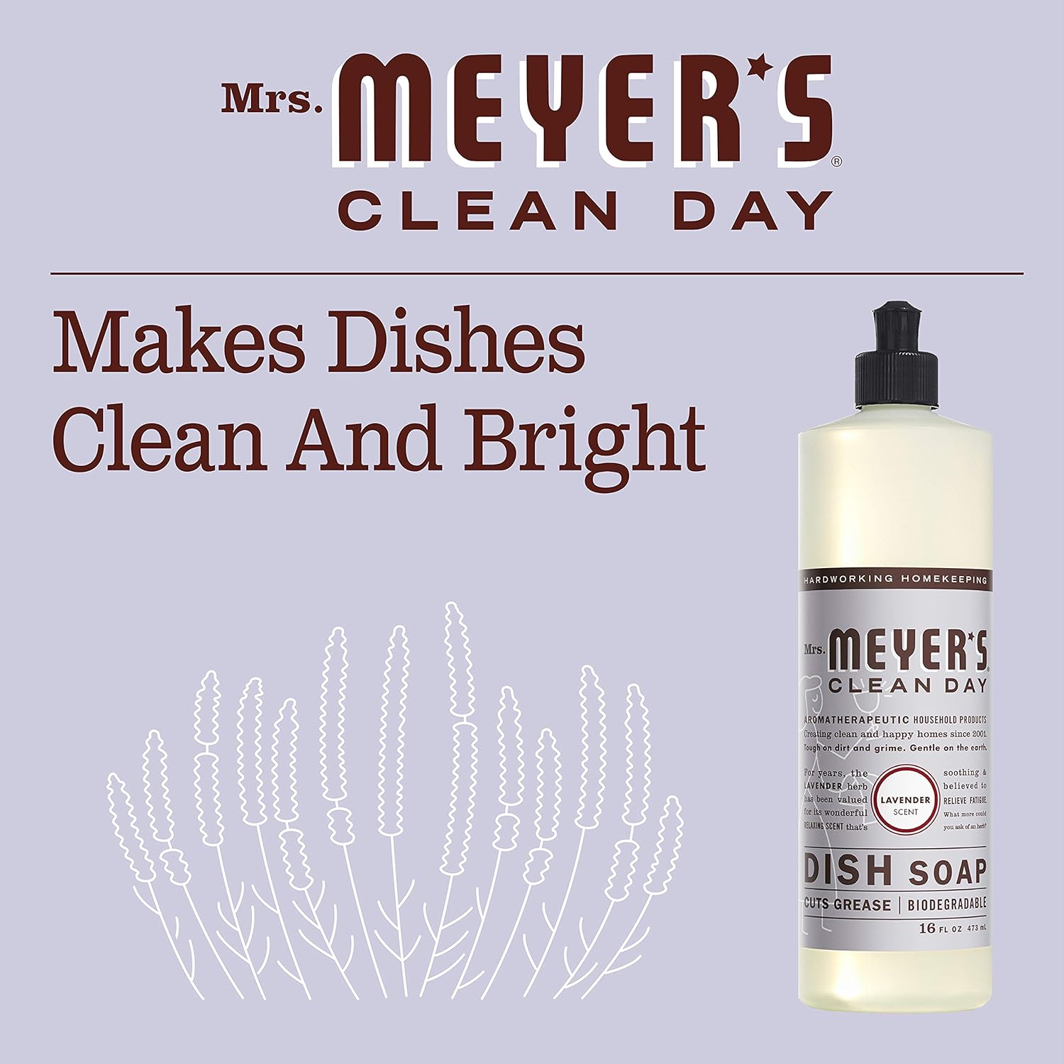 Mrs. Meyer's Clean Day Liquid Dish Soap, Cruelty Free Formula, Lavender Scent, 16 oz- Pack of 3: Health & Personal Care