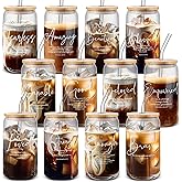 Funnymoom 12 Pcs Christian Gifts Bulk Easter Bible Verse 16 oz Glass Cups with Bamboo Lid Straw Christian Mothers Day Church Gift Bible Verse Religious Coffee Cup for Women Men Clergy (Classic Style)