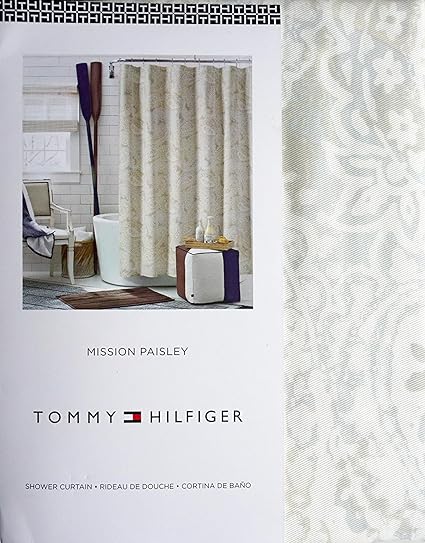 Tommy Hilfiger Fabric Shower Curtain Tan Gray Paisley Pattern On