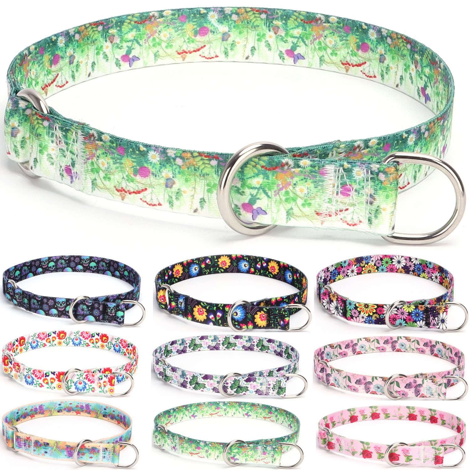 haoyueer Training Dog Collar, No Pull Martingale Collar, Slip Collar with Slidable Stop Ring for Small, Medium, Large Dogs (L, Grass)