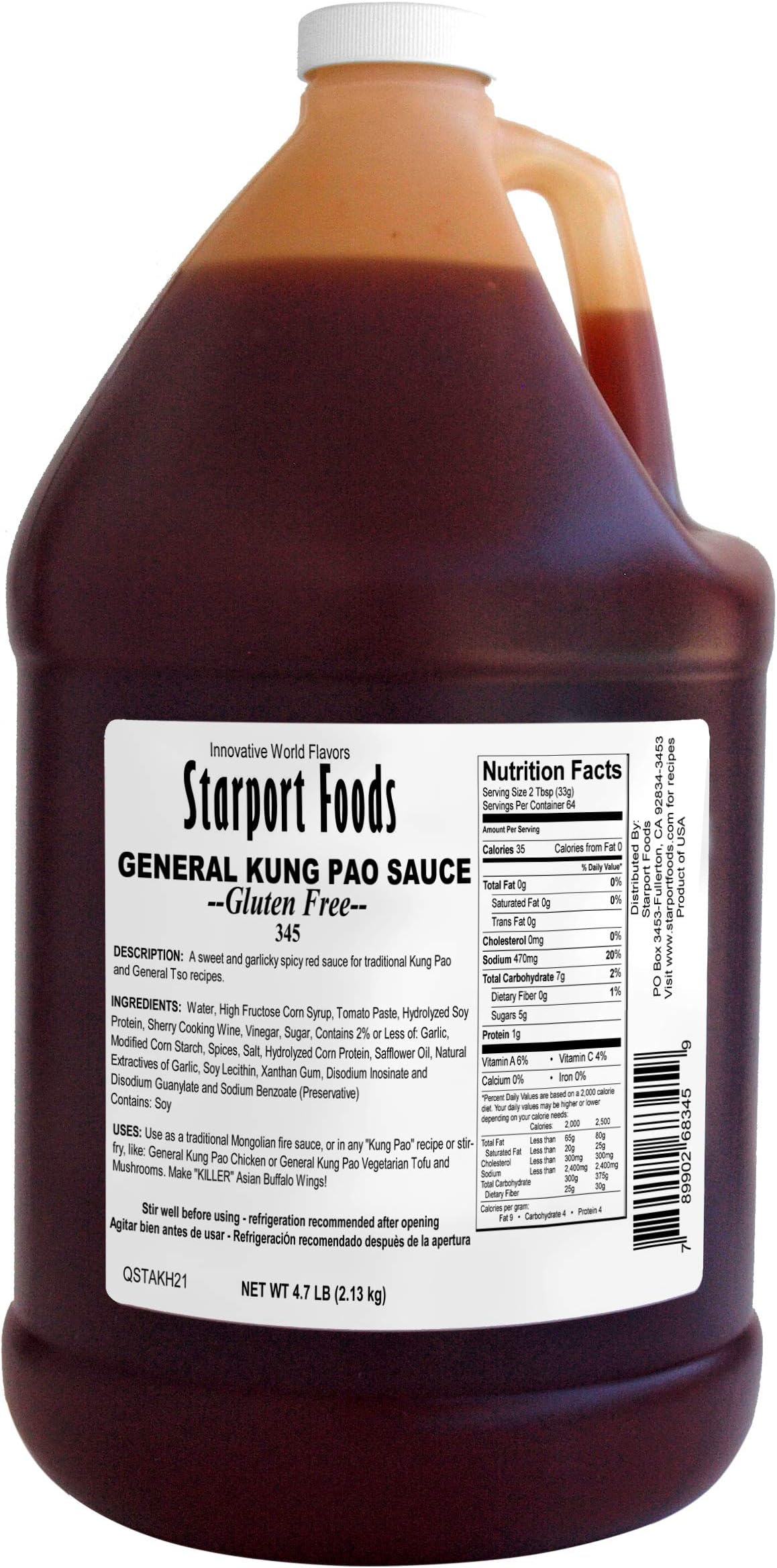 Starport Foods General Kung Pao Sauce - Gluten Free, 1/2 gallon, NET WT 4.7 lb, (75 oz)