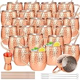 Moscow Mule Mugs 19oz Copper Plated Moscow Mule Mugs Set of 24 Bulk Large Hammered Stainless Steel Cups with Round Handle,1pcs 0.5oz Double Jigger, 24pcs Straws for Cold Chilled Drinks Cocktails