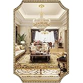 Fobule 30"x40" Mirror for Wall, Full Scalloped Corners Rectangle Decorative Mirror, Metal Beaded Frame Accent Wall Decor for 