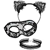 OLYPHAN Black Cat Costume for Women with Sexy Masquerade Lace Mask, Lace Cat Ears Headband & Kitty Lace Choker Adults/Adult