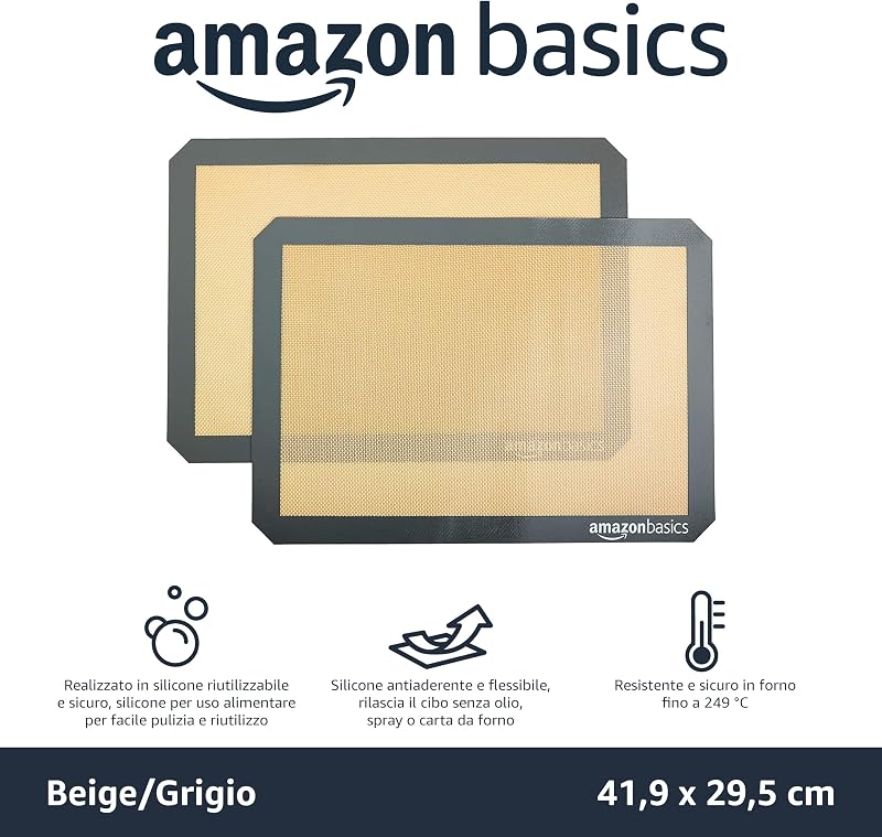 Rettangolare Tappetini da forno in silicone, confezione da 2, Beige/Grigio, 29.5cm x 42.0cm — foto 2 di 7