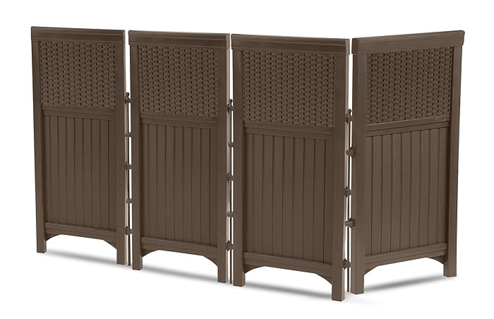 Suncast 4 Panel Outdoor Screen Enclosure - Freestanding Wicker Resin Reversible Panel Outdoor Screen - Perfect for Concealing Garbage Cans, Air Conditioners - Brown - 44 Inches In Height