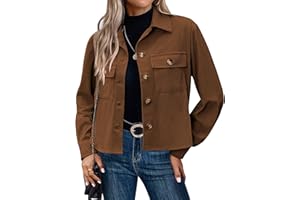 Zeagoo Womens Fashion Cropped Shackets Corduroy Button Down Crop Jackets Tops Long Sleeve Shirts Trendy 2024