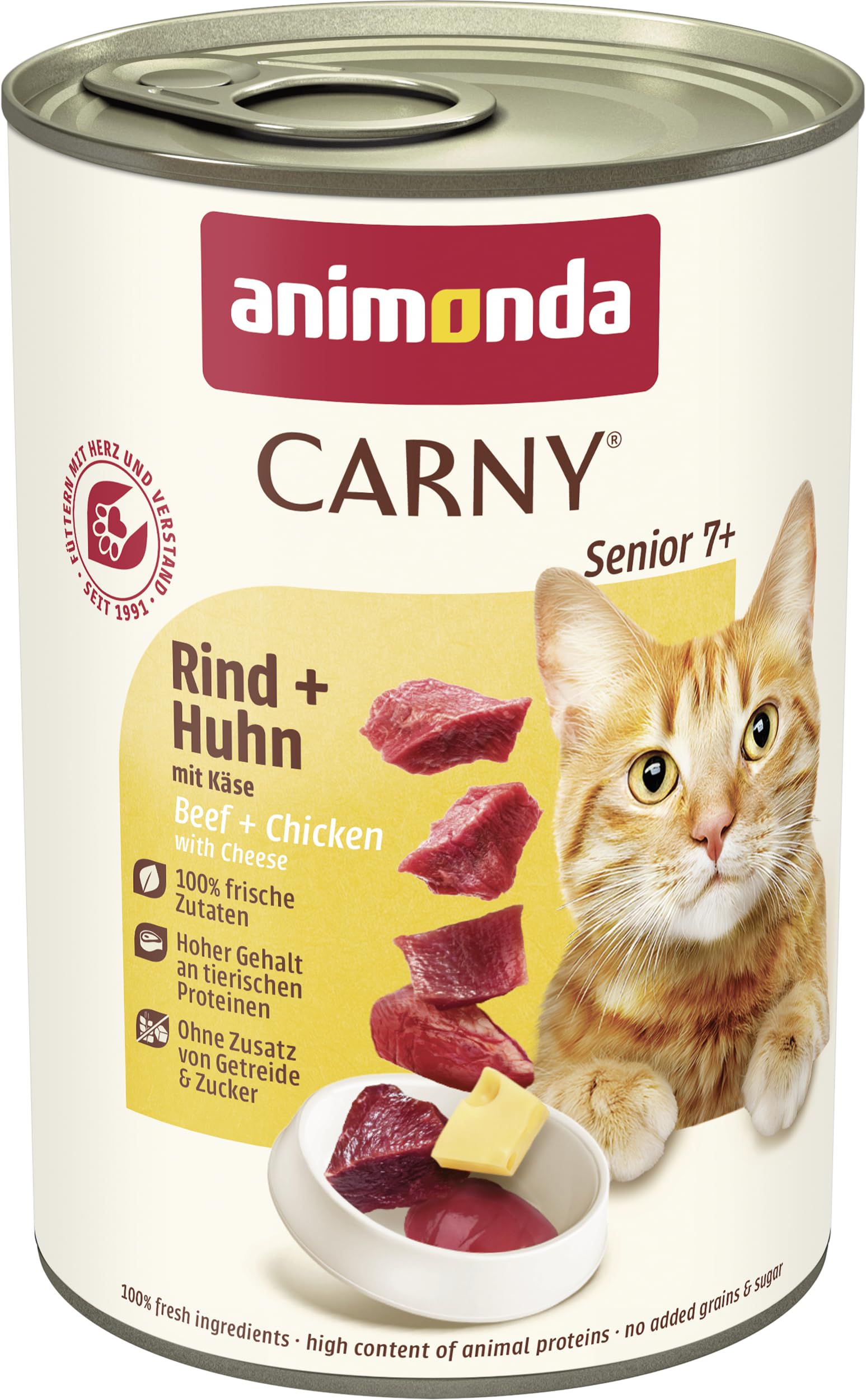 animonda Carny Senior cat food, wet food for cats from 7 years, beef + chicken with cheese, 6 x 400g