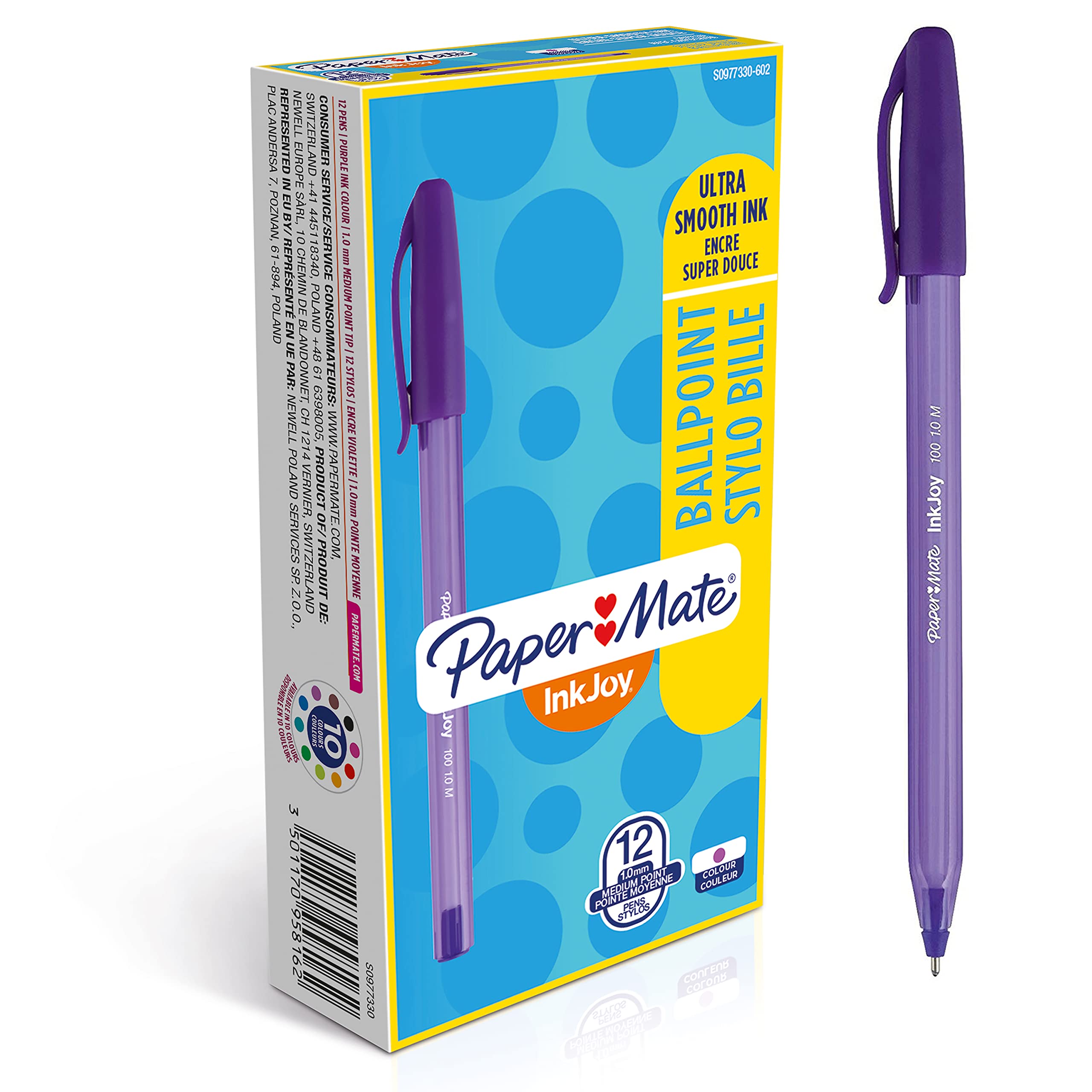 Paper Mate InkJoy 100ST Ballpoint Pen | Medium Point (1.0mm) | Violet | 12 Count