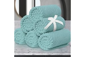 VOOVA & MOVAS Wash Cloths for Your Face, 6 Pack Large 13"x13" - 100% Cotton | Lightweight | Thick | Quick Dry | Soft | Absorbent, Luxury Facial Towels, Hand Towels for Shower, Bathroom Essentials, Aqua Teal