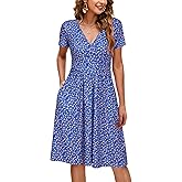 OUGES Maternity Nursing Dress Breastfeeding Short Sleeve V Neck Casual Pregnancy Clothes with Pockets