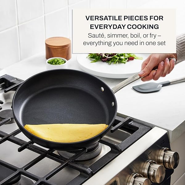 ALL-CLAD HA1 HARD ANODIZED NONSTICK FRY PAN 12 INCH INDUCTION OVEN BROILER SAFE 500F, LID SAFE 350F POTS AND PANS, COOKWARE BLACK