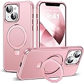 SKYLMW Compatible with iPhone 13 Case & iPhone 14 Case with Invisible Magnetic O-Ring Stand Phone Cases for 13 & 14 6.1" [Compatible with Mag-Safe][Great Grip Feeling], Rose Gold