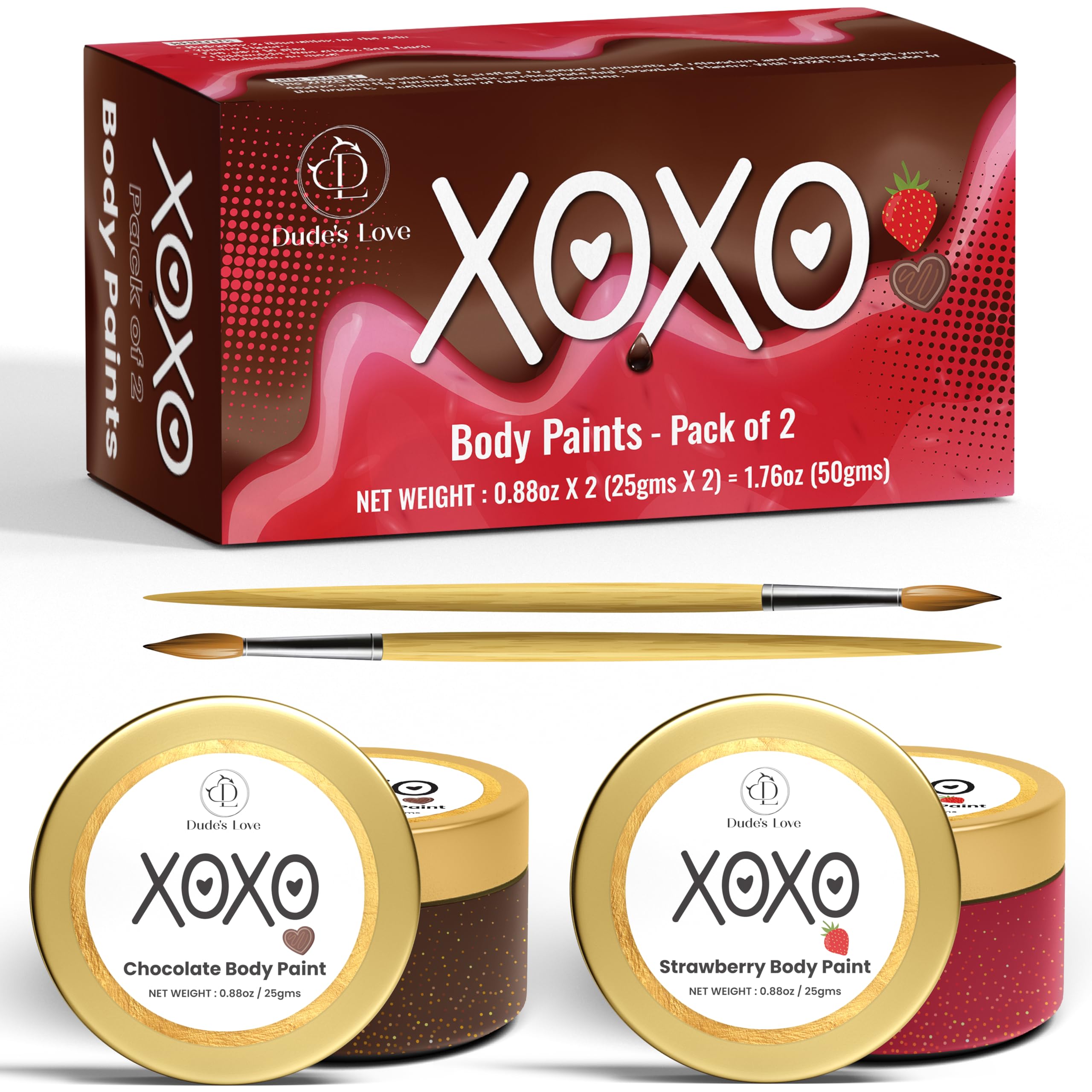 Valentine Gift Set - Edible Flavored Body Paints Set for Couples | Stawberry & Chocolate | Pack of 2 – Enhance Fun & Intimacy with Skin-Friendly | Easy-to-Clean (25g x 2) 50gm