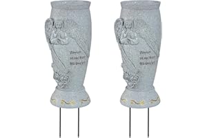 XONOR Cemetery Vase, Memorial Grave Vase with Ground Spikes, Angel Vases for Artificial Flowers, Grave Flowers Holder for Cemetery Headstone (2Pcs, Flowers are NOT Included)