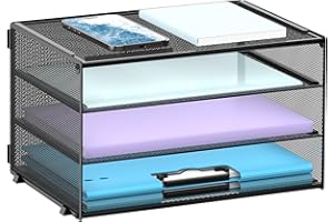 DALTACK Paper Desk Organizer, 3-Tier Letter Tray, Multifunction Desk Organizer, Desktop File Folder Organizer, Desk Organizers and Accessories for Home Office, Black
