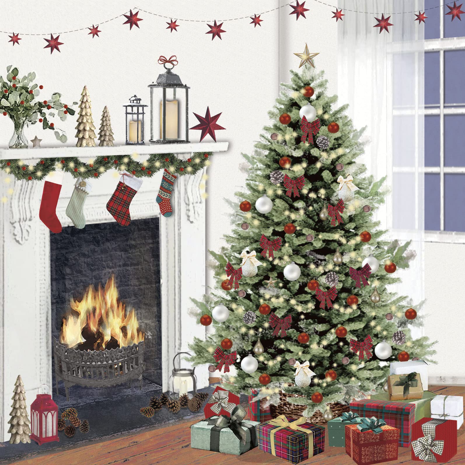 Pack of 8 Cosy Fireside Xmas Tree NSPCC Charity Christmas Cards Xmas Cards 556982
