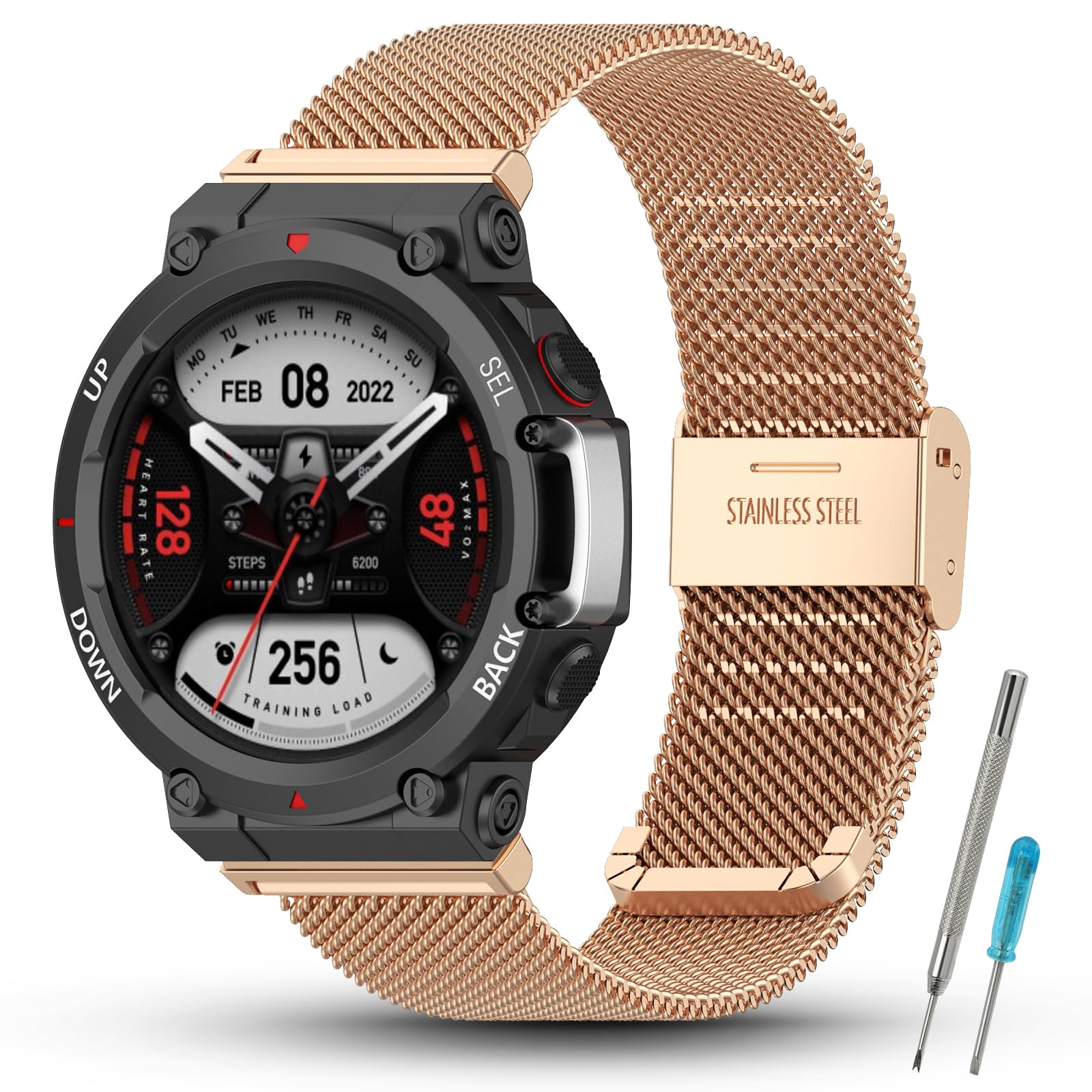 SenMore Compatible with Amazfit T-Rex 2, Stainless Steel Replacement Band for Amazfit T-Rex 2