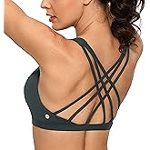 CRZ YOGA Strappy V Neck Sports Bras for Women - Criss Cross Back Wireless Padded Workout Yoga Bra