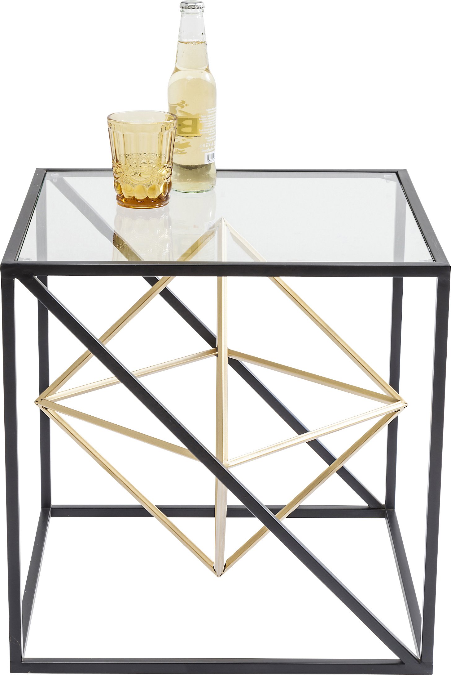 Kare Design Side Table Prisma, Black/Gold, Steel, Elegant, Coffee Table, Room Decor, Home Decor for Living Room, Bedroom, Hallway, 45x45x45 cm (H/W/D)