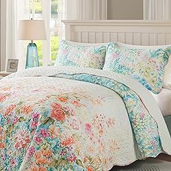 Travan Floral Quilt Queen Quilt Set, Fade Resistant