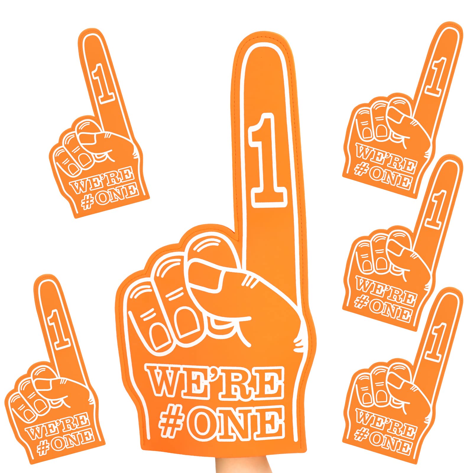 Photo 1 of Giant Foam Finger 6 Pack We're Number 1 Foam Hand 18 Inch Football Baseball Fan Cheerleading for Sports Celebration Pom Poms Noise Maker for Sporting Events Games(Orange)