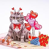 POPWOW Funny Cat - Love Pop Up Card, Happy Valentine's Day, Hearts, Roses, Love Anniversary 3D Popup Greeting Cards, Gifts for Wife, Husband, Lovers, Kids, 5x7 - Includes Envelope And Message Note
