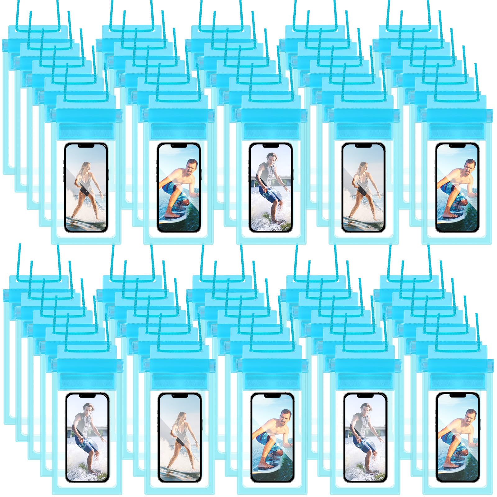 Photo 1 of Flutesan 50 Pack Clear Waterproof Phone Pouch Universal Waterproof Phone Case Waterproof Pouch Dry Bag with Lanyard for Water Games Protect(Blue)