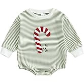 DSOKUHIB Baby Boy Girl Christmas Outfit Embroidery Striped Sweatshirt Romper Waffle Knit Long Sleeve Fall Bodysuit Jumpsuit